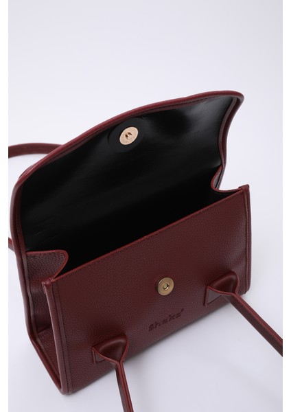 Bordo SHK178 Suni Deri, Tek Bölmeli, Çıtçıtlı, El, Kol ve Omuz Çantası