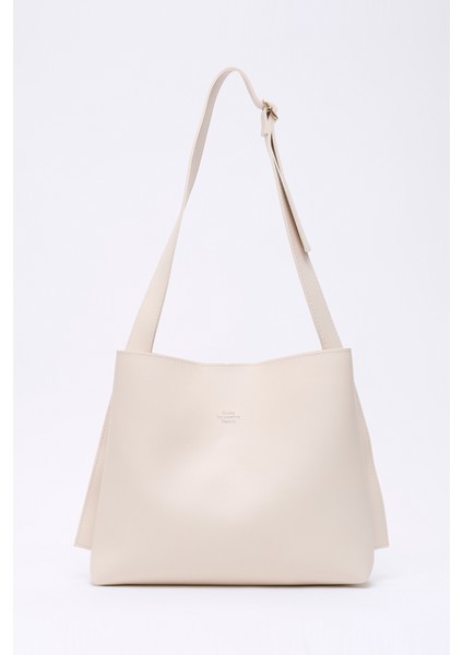 Krem SHK179 Suni Deri, Tek Bölmeli, Çıtçıtlı, Makyaj Çantalı El, Kol ve Omuz Çantası