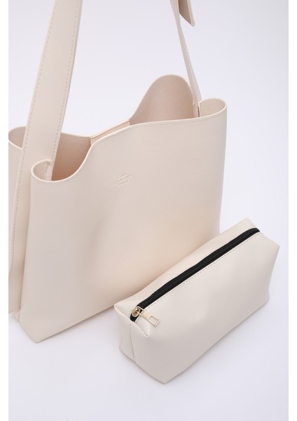 Krem SHK179 Suni Deri, Tek Bölmeli, Çıtçıtlı, Makyaj Çantalı El, Kol ve Omuz Çantası fırsatları