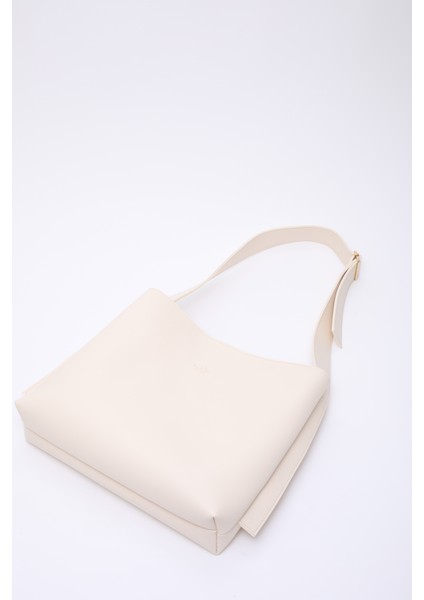 Krem SHK179 Suni Deri, Tek Bölmeli, Çıtçıtlı, Makyaj Çantalı El, Kol ve Omuz Çantası