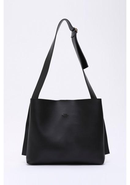 Siyah SHK179 Suni Deri, Tek Bölmeli, Çıtçıtlı, Makyaj Çantalı El, Kol ve Omuz Çantası