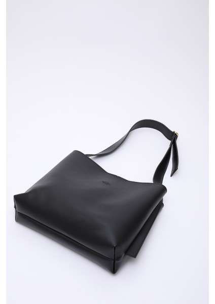 Siyah SHK179 Suni Deri, Tek Bölmeli, Çıtçıtlı, Makyaj Çantalı El, Kol ve Omuz Çantası