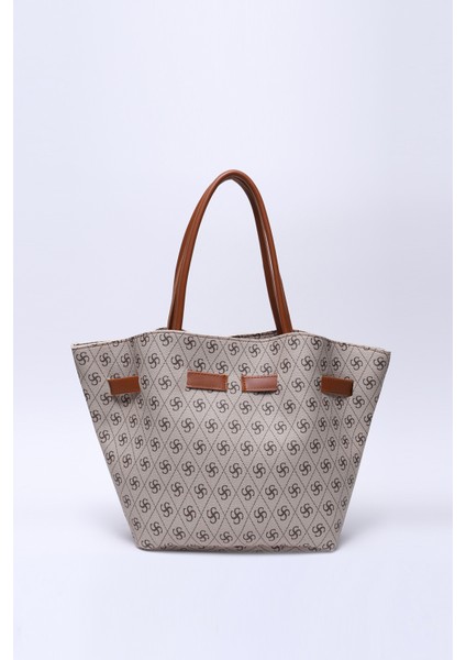 Monogram Baskılı Vizon SHK159 Suni Deri, Astarlı, Çıtçıtlı, Kilit Detaylı El, Kol ve omuz çantası modelleri