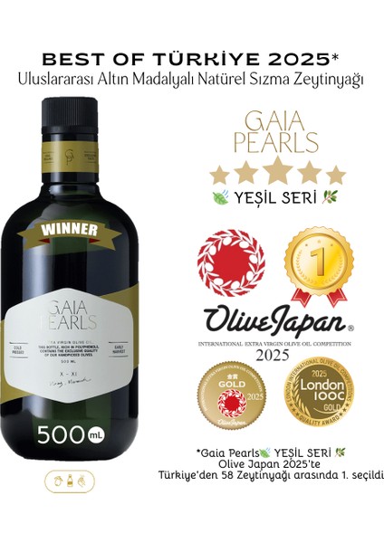 Yeşil Seri 500 ml Milas Memecik Erken Hasat Soğuk Sıkım Zeytinyağı Dengeli Meyvemsi %0.2 Asit