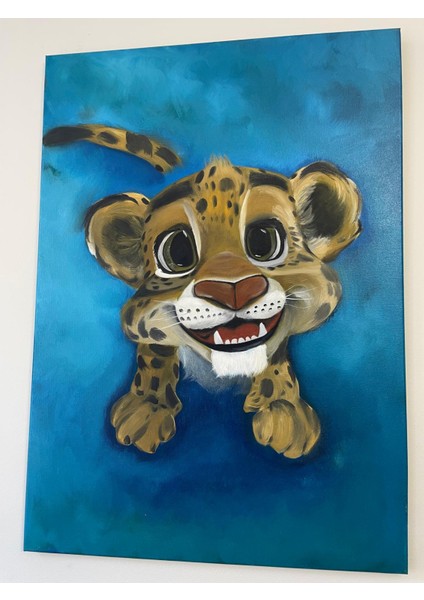 Yağlı Boya Tablo – Sevimli Yavru Leopar (50×70 Cm)