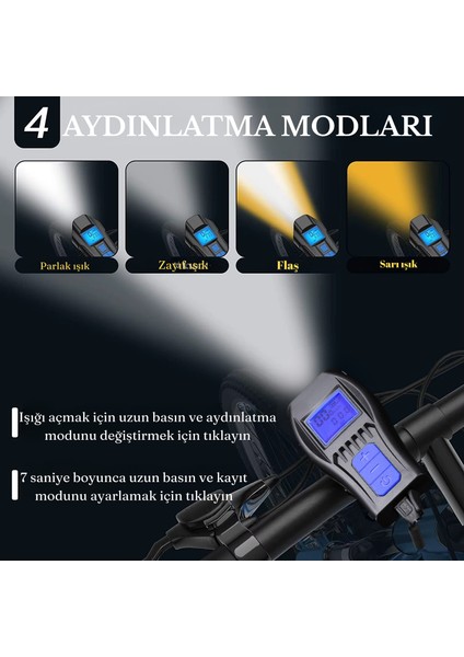 LCD Hız Göstergeli Bisiklet Kornası Su Geçirmez Şarjlı Bisiklet Feneri fırsatları