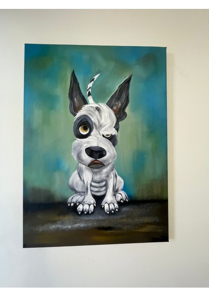 Yağlı Boya Tablo – Siyah Beyaz Köpek (50×70 Cm)