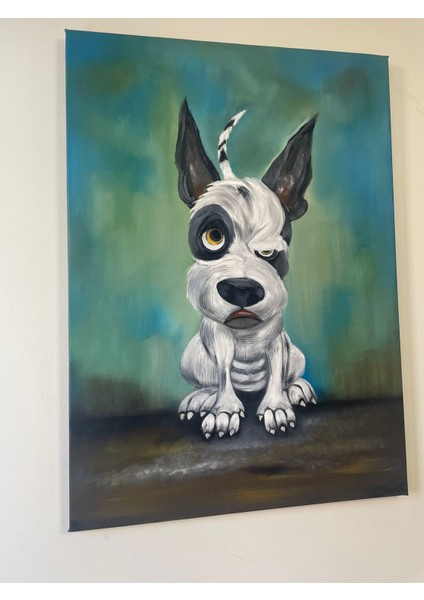 Yağlı Boya Tablo – Siyah Beyaz Köpek (50×70 Cm) fırsatları