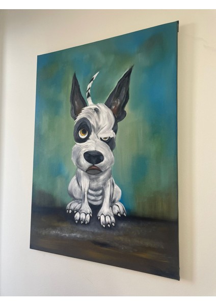 Yağlı Boya Tablo – Siyah Beyaz Köpek (50×70 Cm) indirimleri