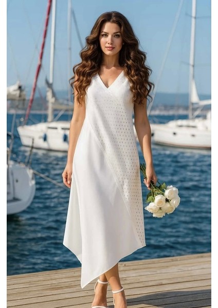 White Asimetrik Lazer Kesim Elbise fiyatları