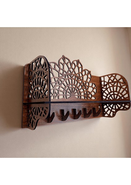 Çiçek Motifli Ceviz Desen Mdf Anahtarlık- Raflı Anahtarlık modelleri