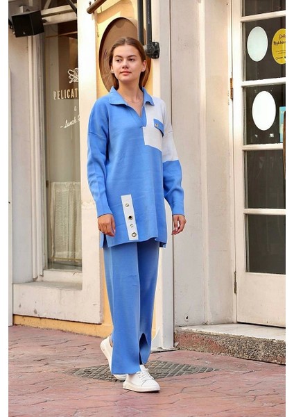 Kuş Gözü Triko Takım Mavi modelleri