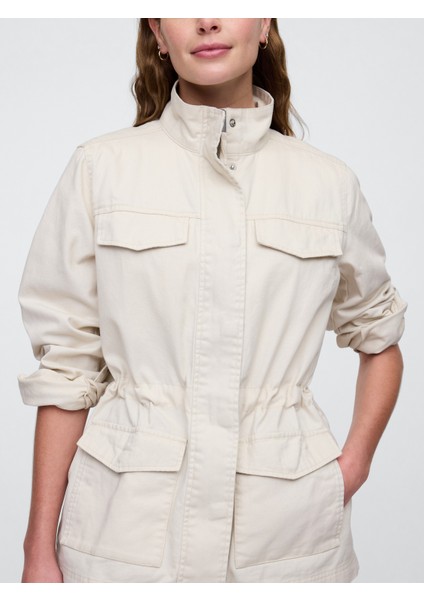 Kadın Krem Kanvas Utility Ceket modelleri