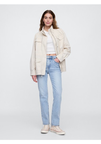 Kadın Krem Kanvas Utility Ceket fırsatları