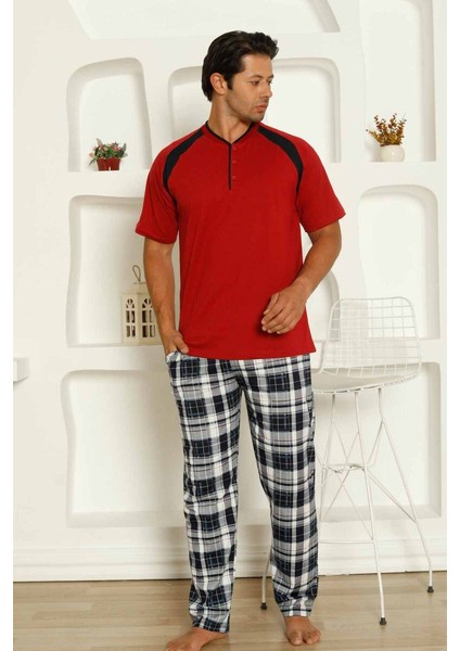 Bordo Kareli Kısa Kollu Erkek Pijama Takımı 1206KY