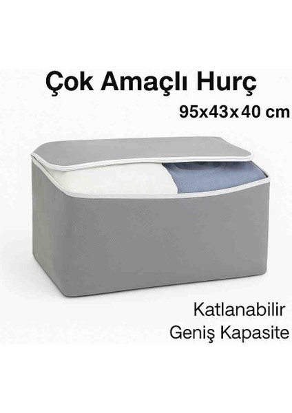 Hurç 4’lü Set 95X43X40 cm Gri – Yorgan & Kıyafet Saklama, Çift Fermuarlı modelleri