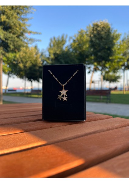 Çelik 3 Yıldızlı Gold Kolye indirimleri