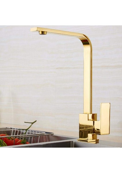 Gold Altın Kare Model Köşe Borulu Eviye Mutfak Bataryası - %100 Pirinç, Paslanmaz, Ağır Gövde Kare Evye Musluğu Döner Borulu fiyatları