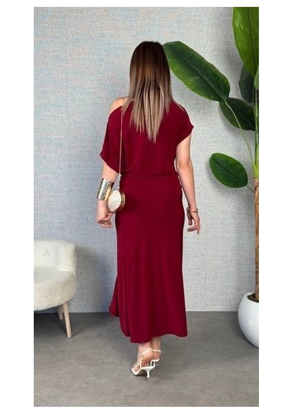 Kadın Kısa Kollu Tek Omuzdan Açık Beli Lastikli Sandy Maxi Elbise fırsatları