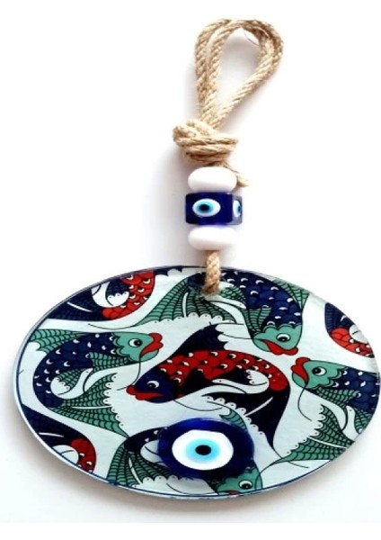 Balık Desenli Nazar Boncuklu Füzyon Cam Duvar Dekoru fiyatları