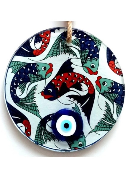 Balık Desenli Nazar Boncuklu Füzyon Cam Duvar Dekoru modelleri