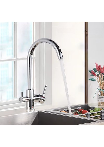 Arıtma, Sıcak, Soğuk Çıkışlı 3 Yollu Krom Lüx Arıtmalı Mutfak Eviye Bataryası Musluğu Baston Boru - %100 Pirinç, Paslanmaz, Ağır Sarı Gövde modelleri