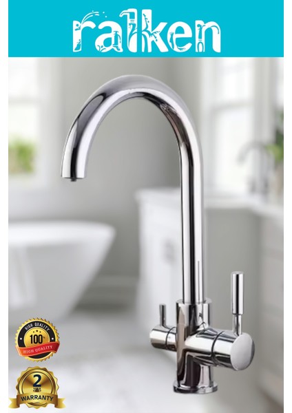 Arıtma, Sıcak, Soğuk Çıkışlı 3 Yollu Krom Lüx Arıtmalı Mutfak Eviye Bataryası Musluğu Baston Boru - %100 Pirinç, Paslanmaz, Ağır Sarı Gövde fiyatları