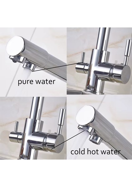 Arıtma, Sıcak, Soğuk Çıkışlı 3 Yollu Krom Lüx Arıtmalı Eviye Mutfak Bataryası Musluğu Köşe Borulu Arıtıcı Musluğu - %100 Pirinç, Paslanmaz, Ağır Sarı Gövde indirimleri