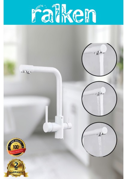 Arıtma, Sıcak, Soğuk Çıkışlı 3 Yollu Beyaz Lüx Arıtmalı Eviye Mutfak Bataryası Musluğu Köşe Borulu Arıtıcı Musluğu - %100 Pirinç, Paslanmaz, Ağır Sarı Gövde fırsatları