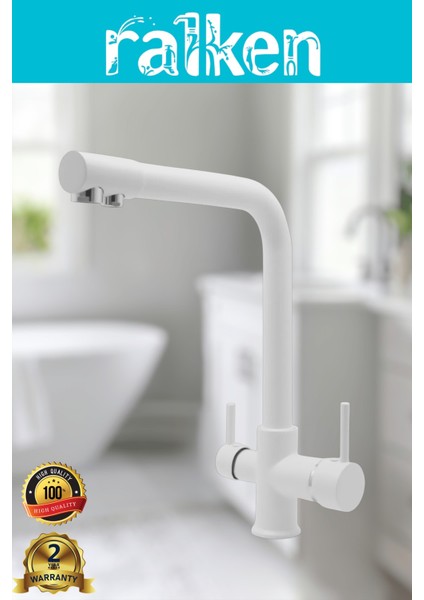 Arıtma, Sıcak, Soğuk Çıkışlı 3 Yollu Beyaz Lüx Arıtmalı Eviye Mutfak Bataryası Musluğu Köşe Borulu Arıtıcı Musluğu - %100 Pirinç, Paslanmaz, Ağır Sarı Gövde modelleri