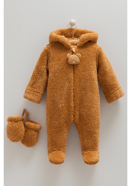 01-12 Ay Beden Aralığı Winter Star Eldivenli Peluş Tulum - Kahve