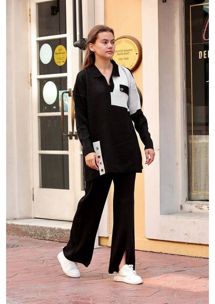 Kuş Gözü Triko Takım Siyah modelleri