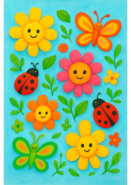 25 x 35 cm Resimli Tuval Çocuk Boyama Seti Çiçekler Renk Akrilik Boya ve 2 Fırça Adet Fırça modelleri