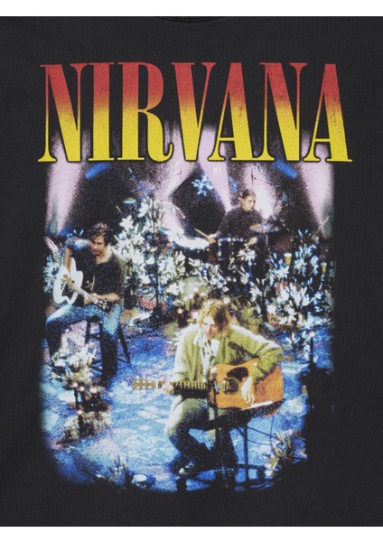 Erkek Siyah Heavyweight Crop Nirvana Grafik T-Shirt modelleri