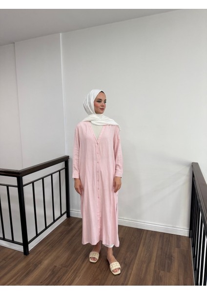 Kadın Keten Pamuk Oversize Gömlek Elbise