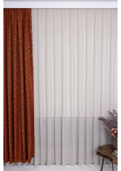 Keten Evrim Bej 1/2.5 Normal Pileli Ütü Istemez Kırışmaz Yeni Sezon Salon Oda Tül Perdesi