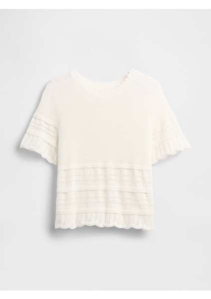 Kadın Beyaz Linen-Blend Pointelle Crop Kazak fiyatları