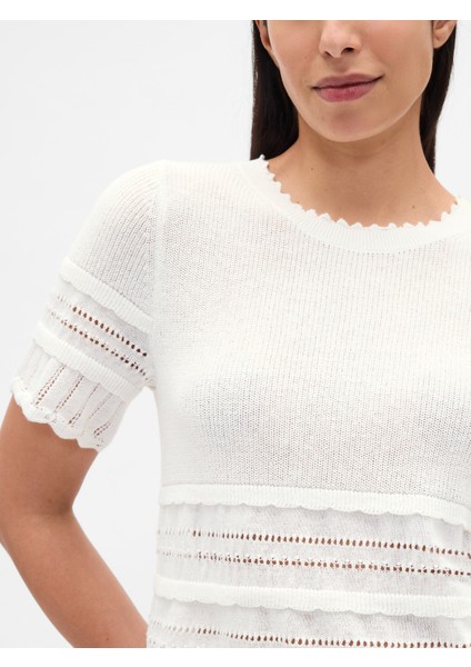 Kadın Beyaz Linen-Blend Pointelle Crop Kazak modelleri