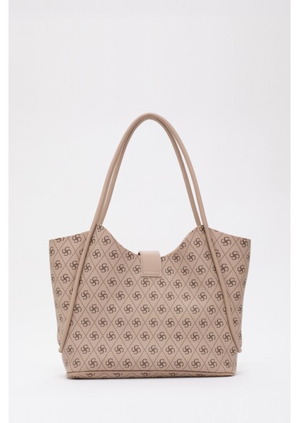 Monogram Baskılı Vizon SHK126 Suni Deri Kilit Detaylı Makyaj Çantalı El,kol ve Omuz Çantası fırsatları