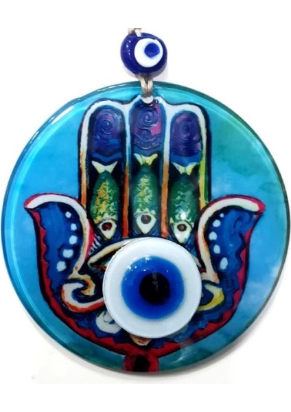 Füzyon Cam Fatma Ana Bereket Eli Desenli Nazar Boncuklu Duvar Süsü El Yapımı Dekoratif Nazarlık