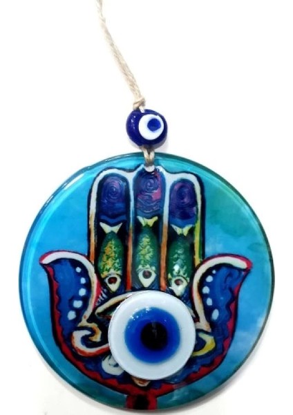 Füzyon Cam Fatma Ana Bereket Eli Desenli Nazar Boncuklu Duvar Süsü El Yapımı Dekoratif Nazarlık fiyatları