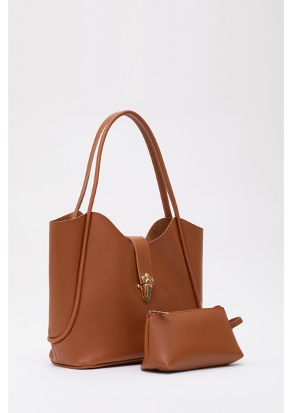 Taba SHK126 Suni Deri Kilit Detaylı Makyaj Çantalı El,kol ve Omuz Çantası