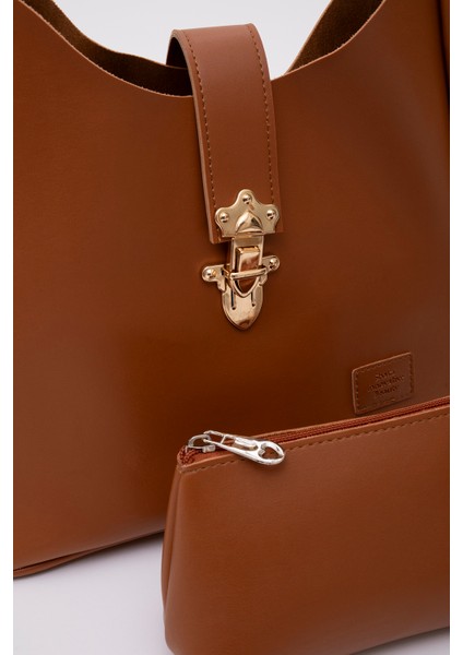 Taba SHK126 Suni Deri Kilit Detaylı Makyaj Çantalı El,kol ve Omuz Çantası