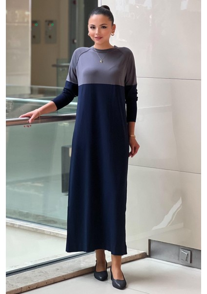 Nuss 508 Reglan Kol Iki Renk Merserize Elbise