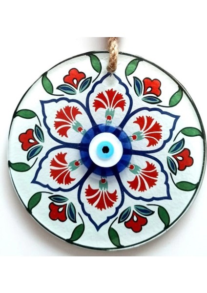 Karanfil Desenli Nazar Boncuklu Füzyon Cam Duvar Süsü