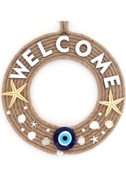 Jüt Ipten Deniz Yıldızlı Nazar Boncuklu Incili Deniz Yıldızlı Welcome Yazılı Kapı Süsü