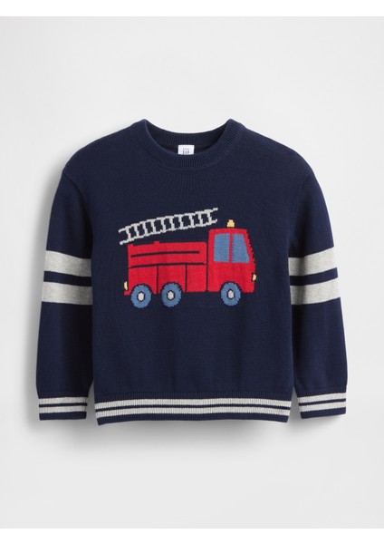 Erkek Bebek Lacivert Grafik Bisiklet Yaka Kazak