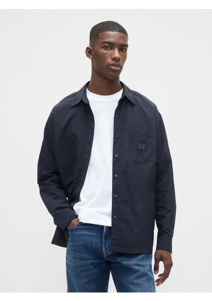 Erkek Lacivert 100% Geri Dönüştürülmüş Oversized Naylon Gömlek
