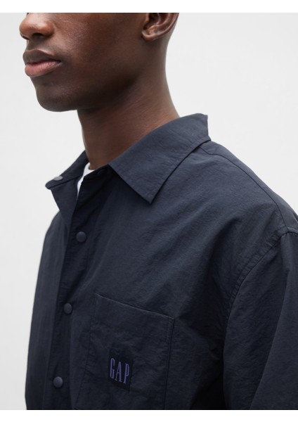 Erkek Lacivert 100% Geri Dönüştürülmüş Oversized Naylon Gömlek modelleri