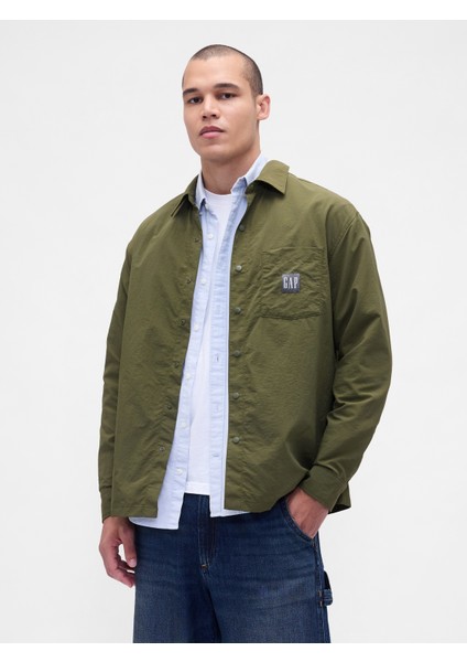 Erkek Yeşil 100% Geri Dönüştürülmüş Oversized Naylon Gömlek